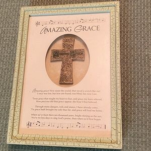 "Amazing Grace" Framed Print With Lyrics and Cross VGC